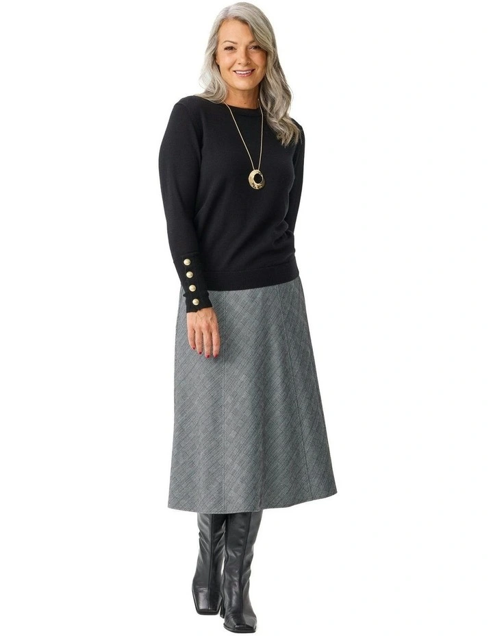 Middleton Check Gored Pull On Skirt in Grey image 4