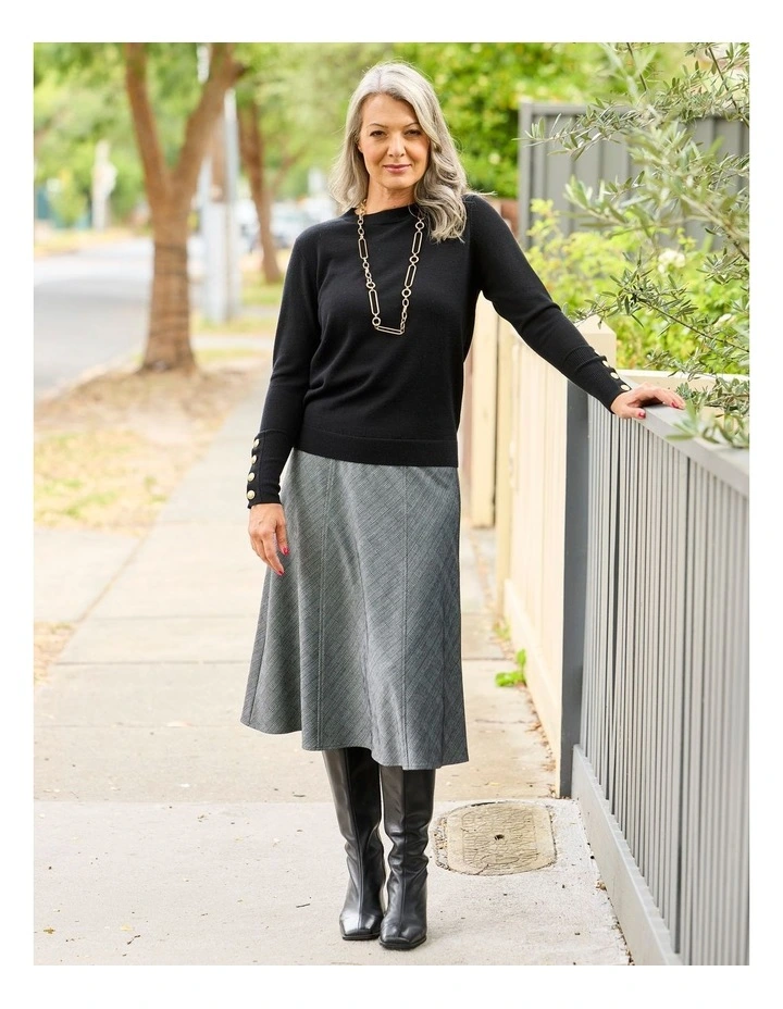 Middleton Check Gored Pull On Skirt in Grey image 7