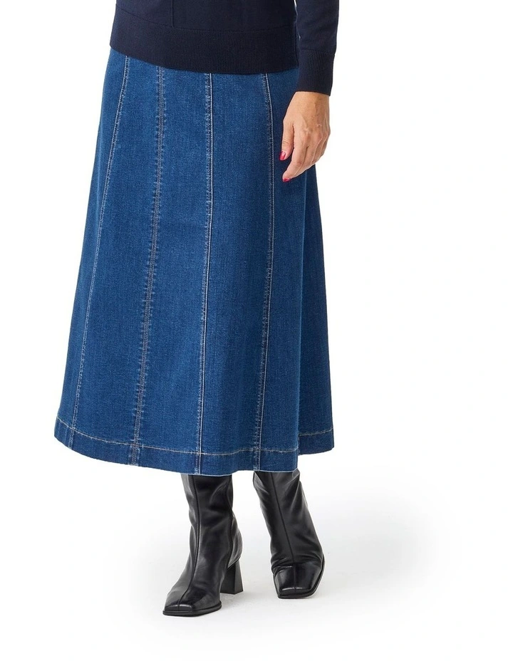 Harper Gored Denim Skirt in Blue image 1
