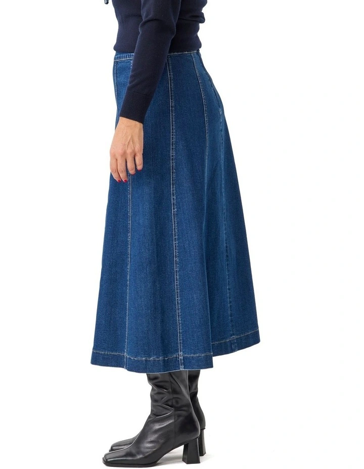 Harper Gored Denim Skirt in Blue image 3