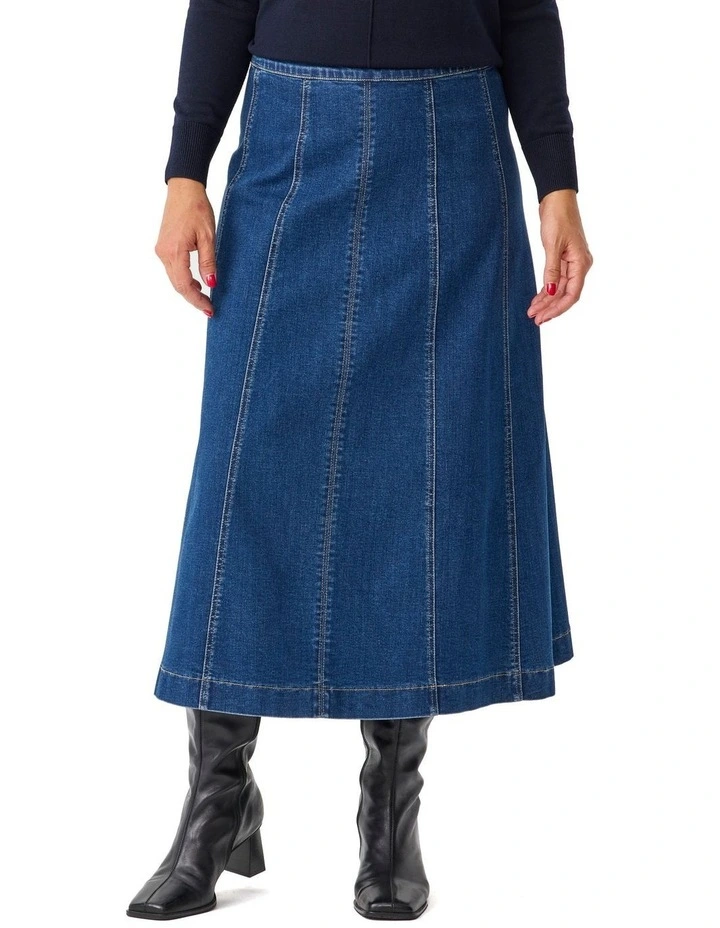 Harper Gored Denim Skirt in Blue image 5