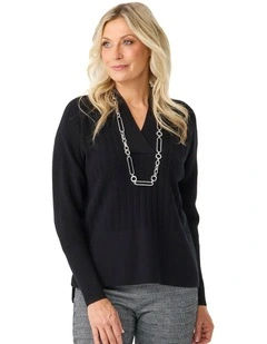 Herring V Neck Sweater in Black