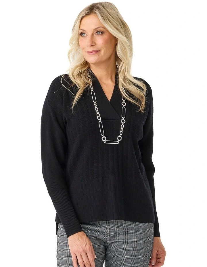 Herring V Neck Sweater in Black image 1