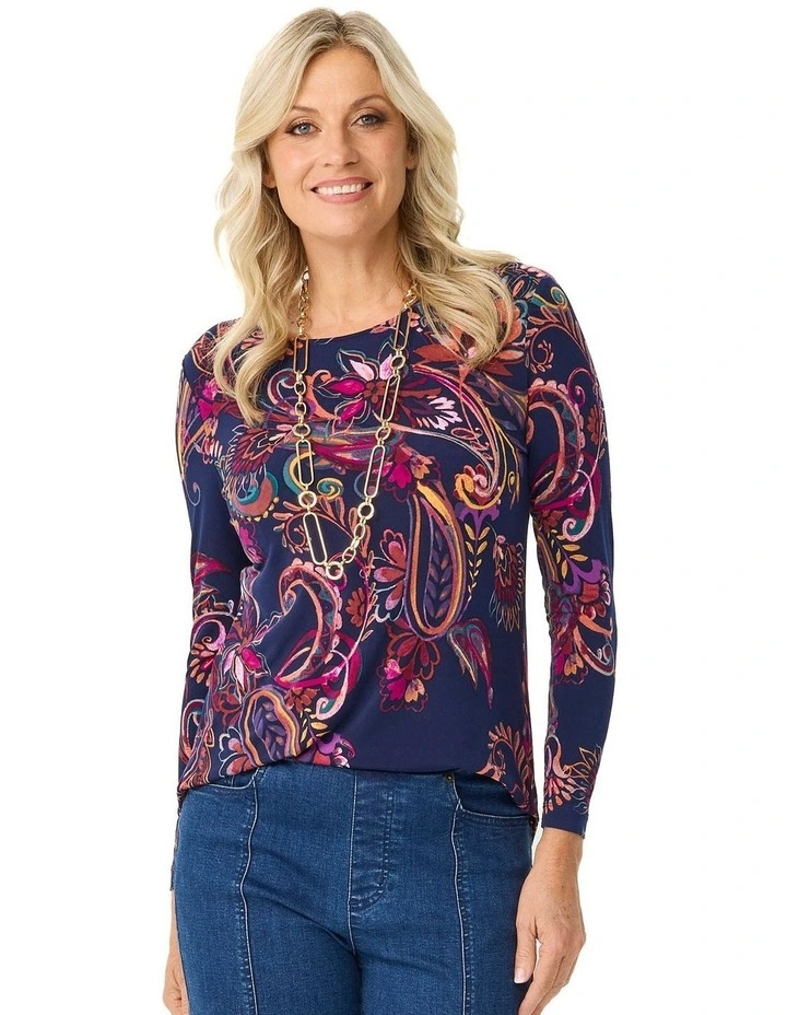 Bazaar Pleat Back Long Sleeve Top in Multi image 1