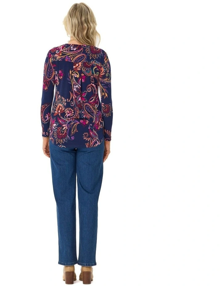 Bazaar Pleat Back Long Sleeve Top in Multi image 2