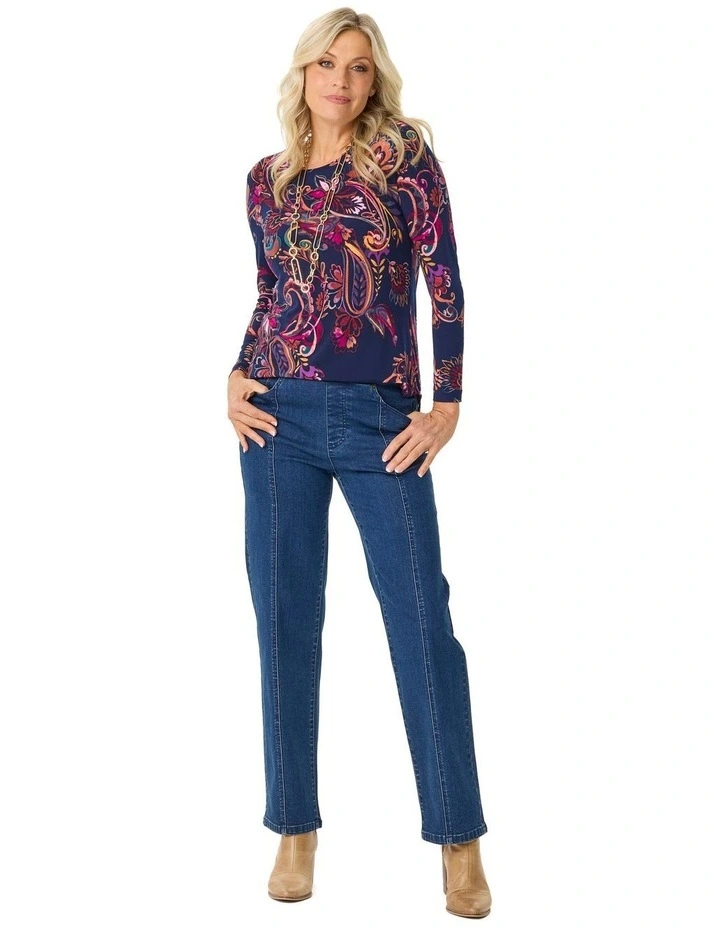 Bazaar Pleat Back Long Sleeve Top in Multi image 4