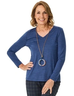 Hedrena V Neck Long Sleeve Top in Blue