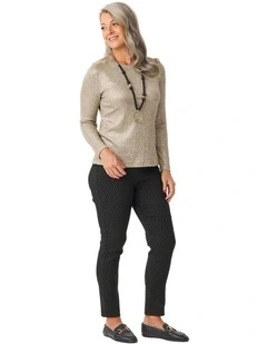 Grazia Rib Long Sleeve Top in Gold