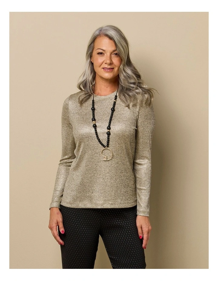Grazia Rib Long Sleeve Top in Gold image 5