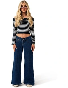 Super Low Wide Petite Tara 00 Pant in Blue
