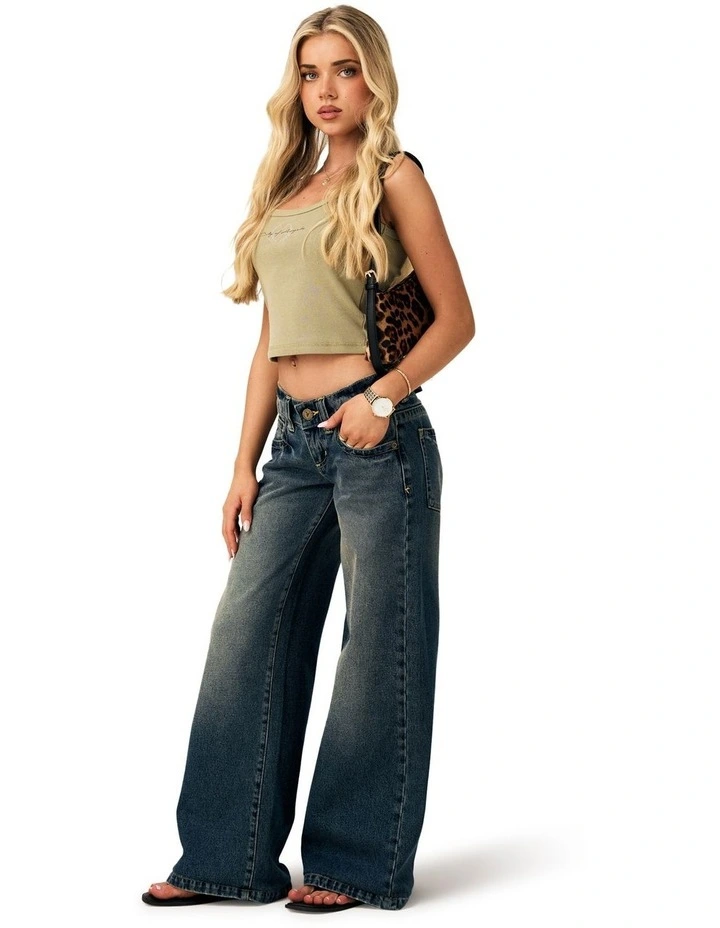 00 Super Low & Wide Petite Miley Pant in Blue image 3