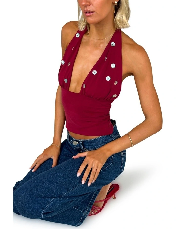 Nicky Button Halter in Raspberry image 4