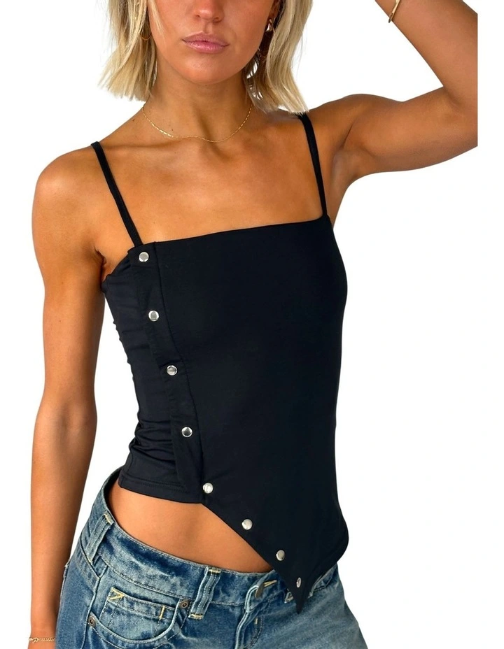 Heidi Snap Top in Black image 3