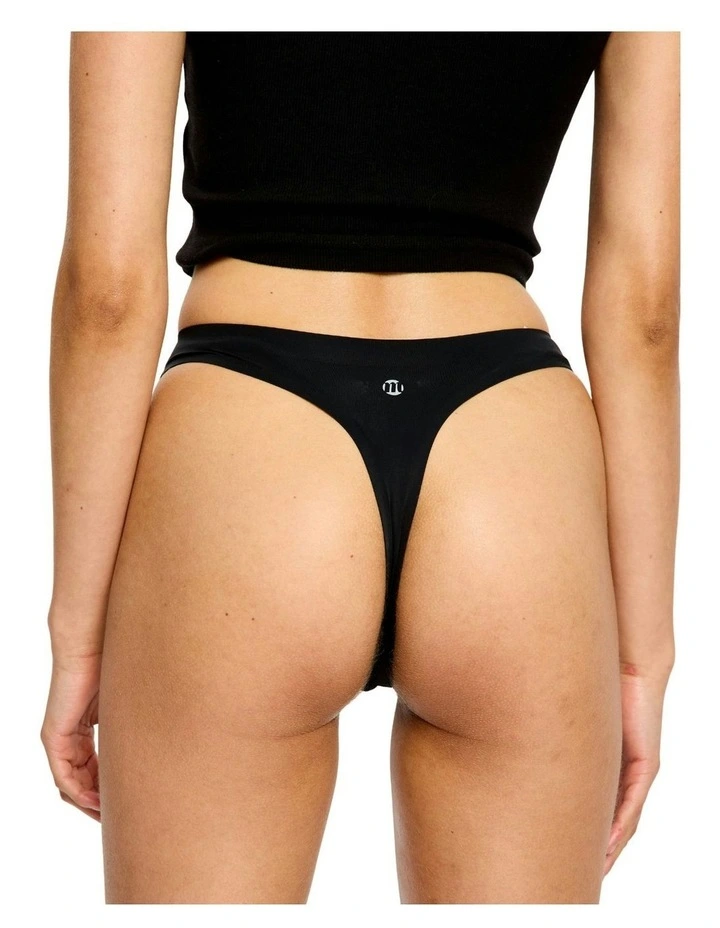 Seamfree Hi Waist Period Underwear Thong Light Absorbency in Black image 4