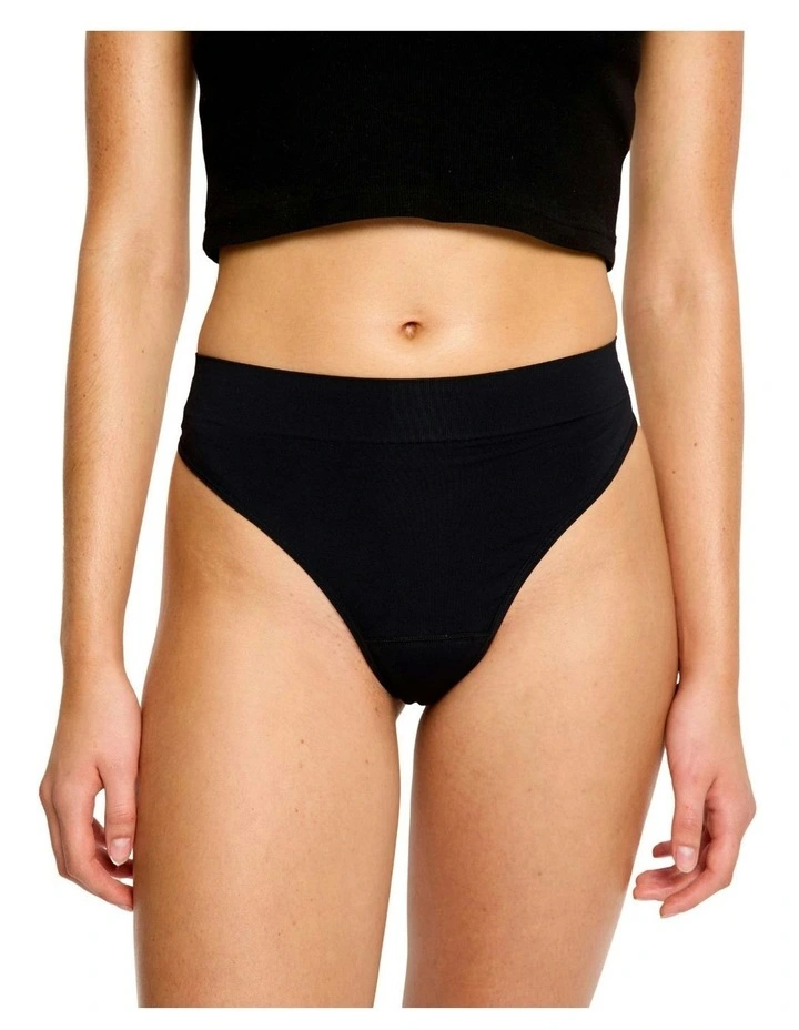 Light Absorbency Hi Waist Period Underwear Thong in Black image 4