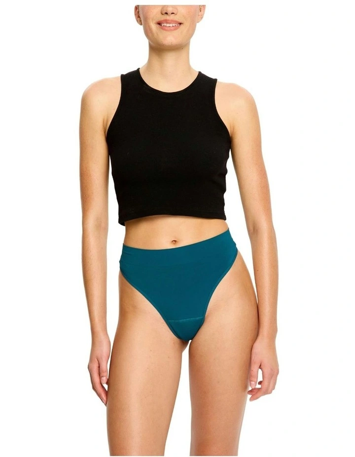 Light Absorbency Hi Waist Period Underwear Thong in Blue image 1