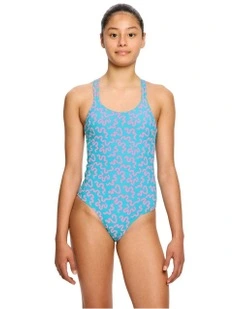 Teen Period Cross Back One Piece in Wavy Blue