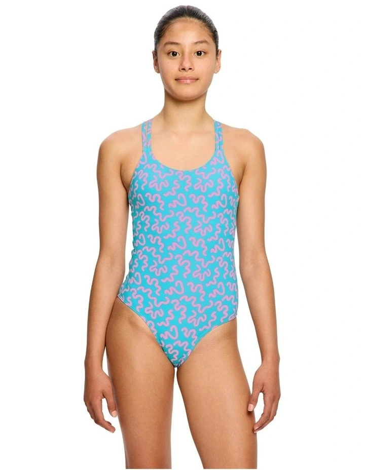 Teen Period Cross Back One Piece in Wavy Blue image 1