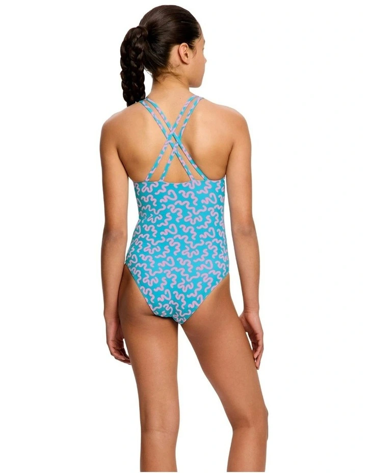 Teen Period Cross Back One Piece in Wavy Blue image 2