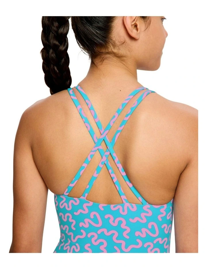 Teen Period Cross Back One Piece in Wavy Blue image 4