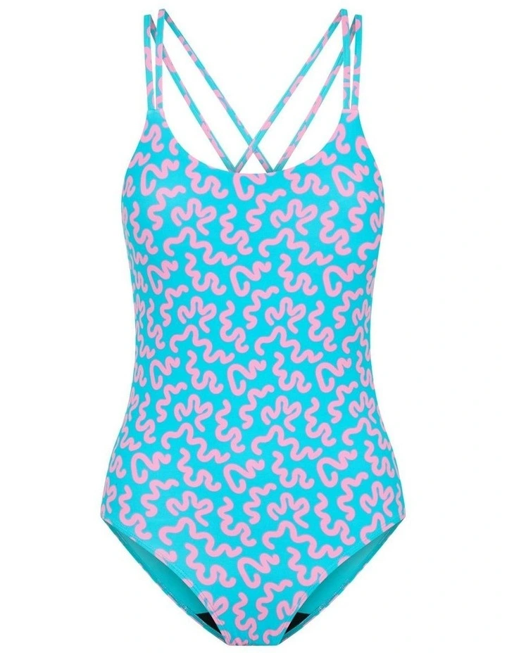 Teen Period Cross Back One Piece in Wavy Blue image 5