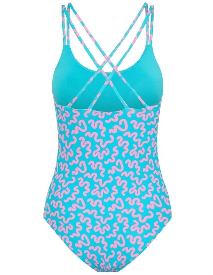 Teen Period Cross Back One Piece in Wavy Blue image 6