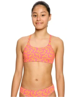 Teen Cross Back Crop Top in Wavy Pink