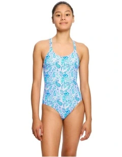Teen Period Cross Back One Piece in Paisley Pink