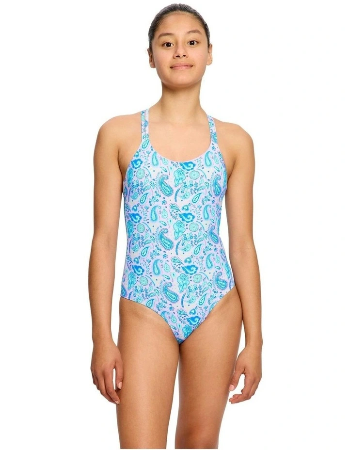Teen Period Cross Back One Piece in Paisley Pink image 1