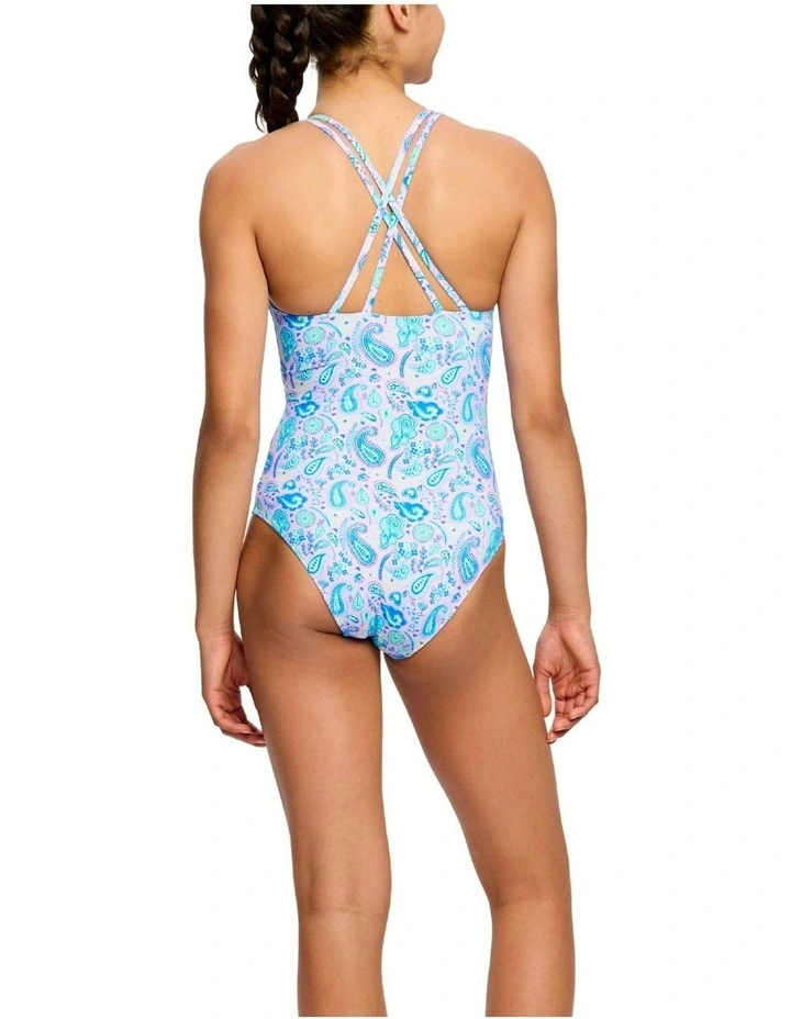 Teen Period Cross Back One Piece in Paisley Pink image 2