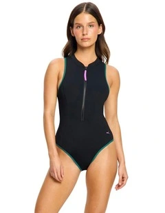 Swimwear Zip Front One Piece Super Absorbency in Black Orchid