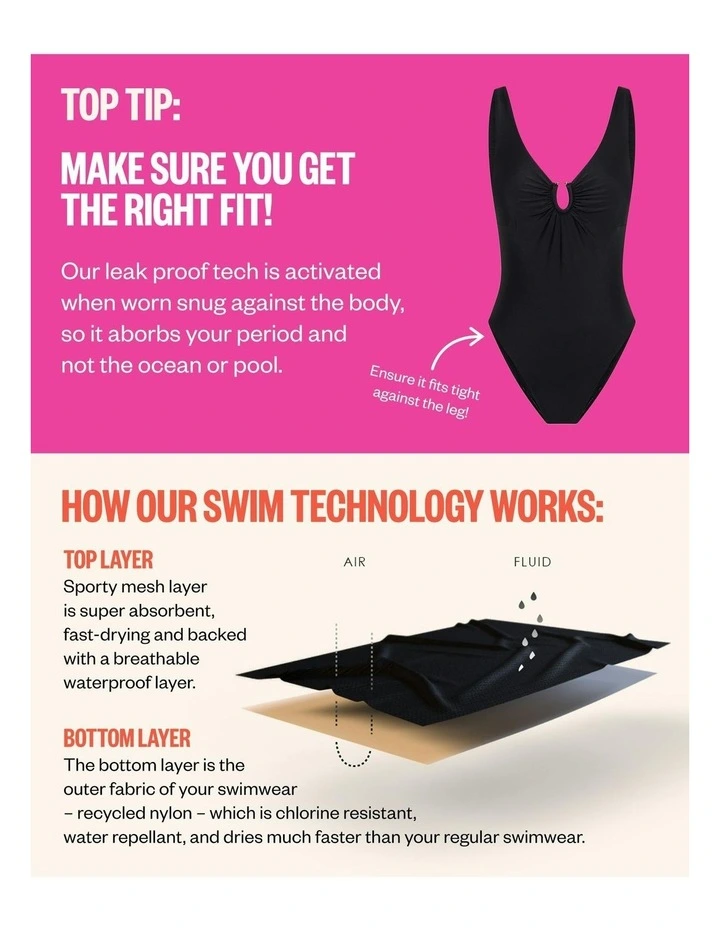 Teen Swimwear Racer One Piece Light Absorbency Luna Blossom in Black image 1