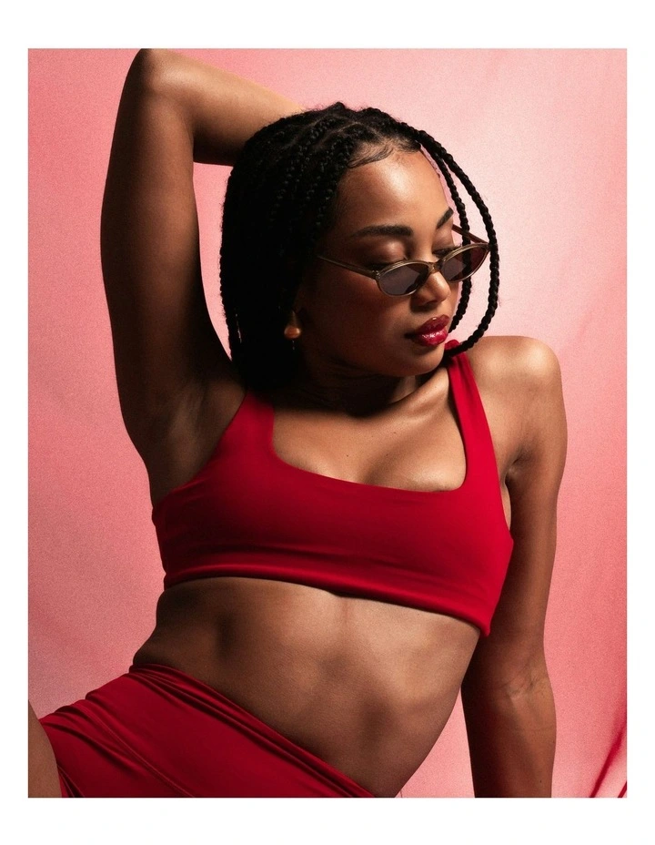 Square Neck Crop in Cherry Red image 5