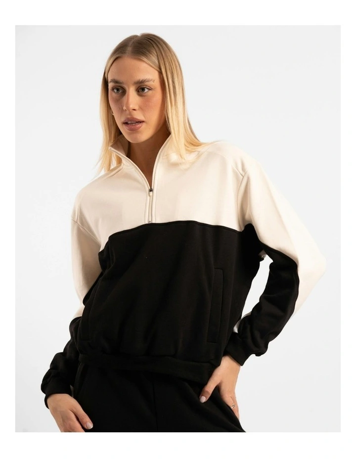 Quarter Zip Jumper in Black/White image 1