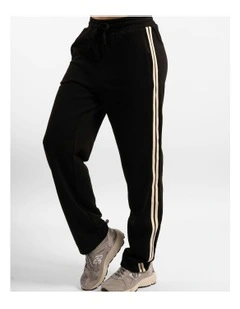 Straight Leg Track Pant in Black/White