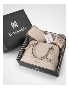 Grace Satchel, Wallet & Mini Coinpurse Giftbox in Beige