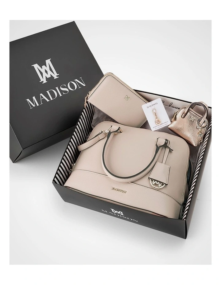Grace Satchel, Wallet & Mini Coinpurse Giftbox in Beige image 1