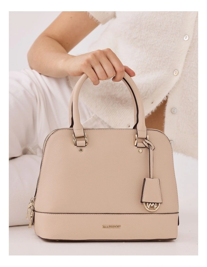 Grace Medium Dome Satchel Bag in Beige image 3