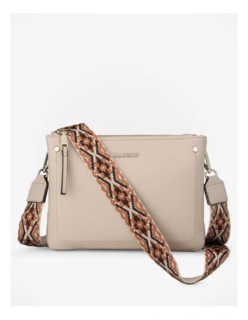 Charlotte Double Zip Crossbody Bag + Aztec Strap in Beige