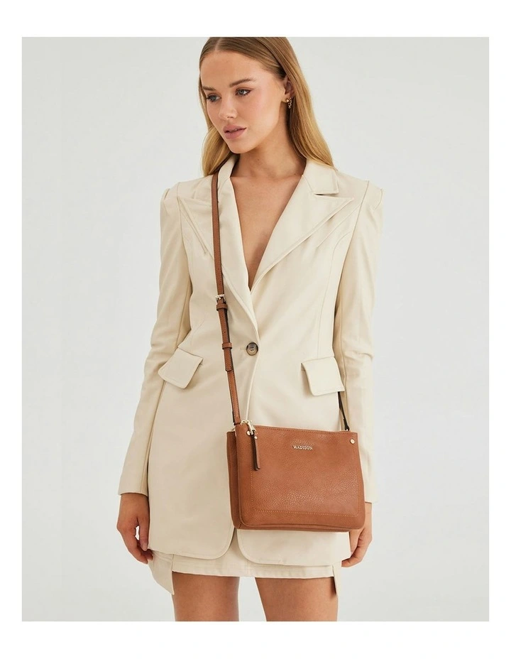 Charlotte Double Zip Crossbody Bag in Brown image 2