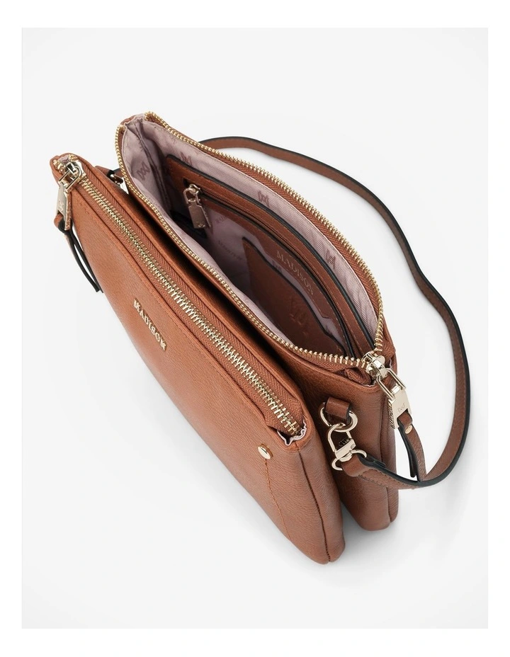 Charlotte Double Zip Crossbody Bag in Brown image 5