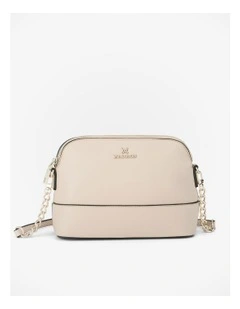 Salli Curve Zip Top Crossbody Bag in Beige