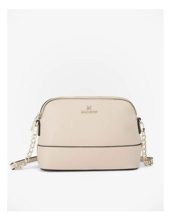 Salli Curve Zip Top Crossbody Bag in Beige image 1