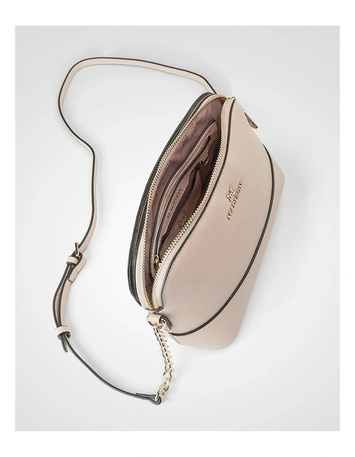 Salli Curve Zip Top Crossbody Bag in Beige image 2