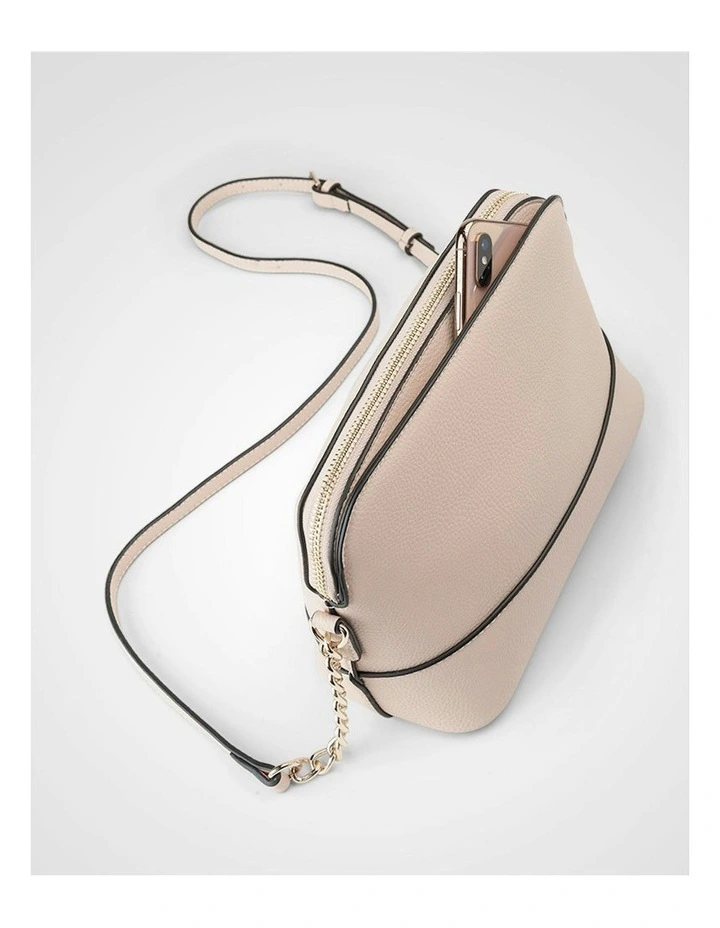 Salli Curve Zip Top Crossbody Bag in Beige image 3