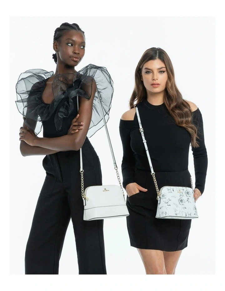 Salli Curve Zip Top Crossbody Bag in Beige image 5