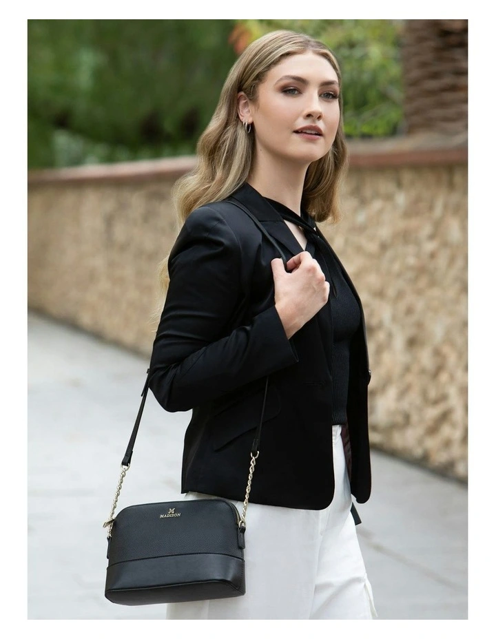 Salli Curve Zip Top Crossbody Bag in Beige image 6