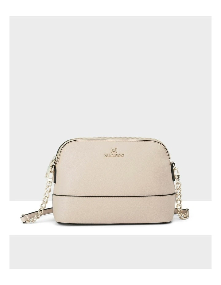 Salli Curve Zip Top Crossbody Bag in Beige image 7