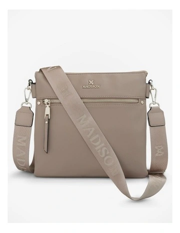 Renee Zip Top 2 Compartment Crossbody Bag + Monogram Strap in Brown