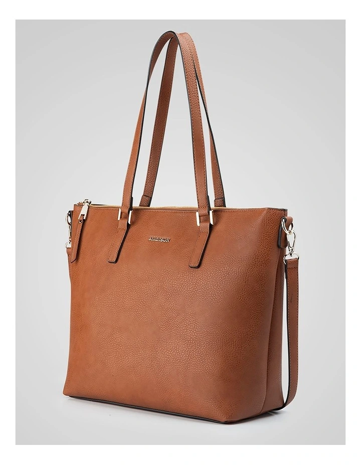 Inga Large Zip Top Tote Bag with Laptop Pocket in Brown image 2